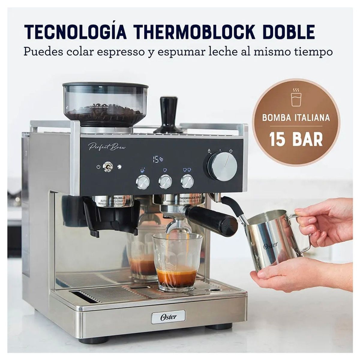 OSTER - Cafetera Oster para Espresso con Molinillo Inteligente BVSTEM7400