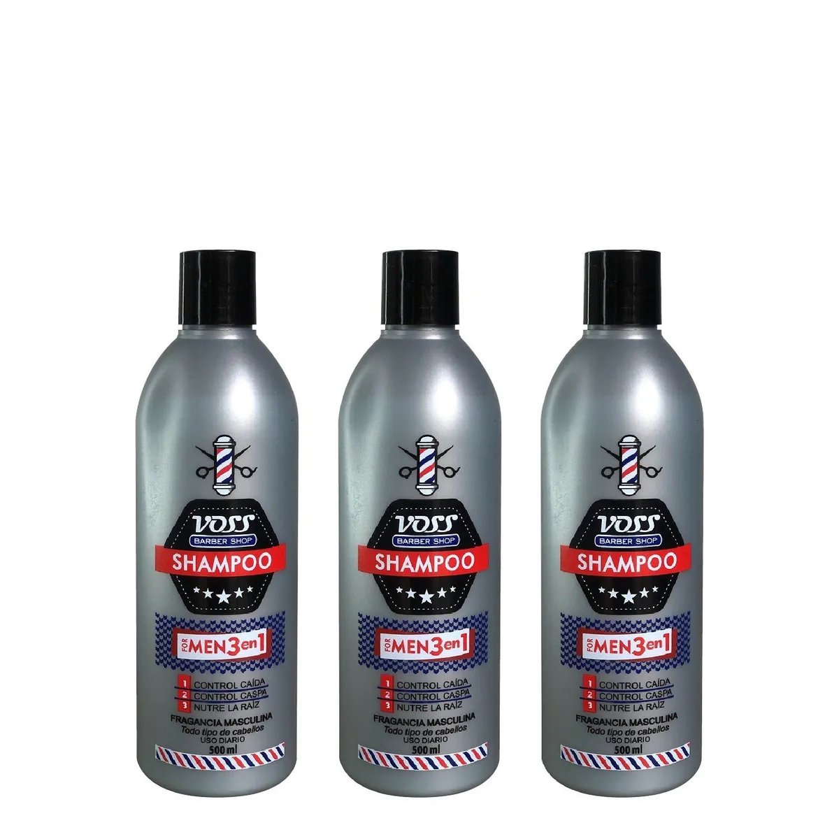 VOSS - Shampoo 3 En 1 For Men Voss 500ml 3 Unidades