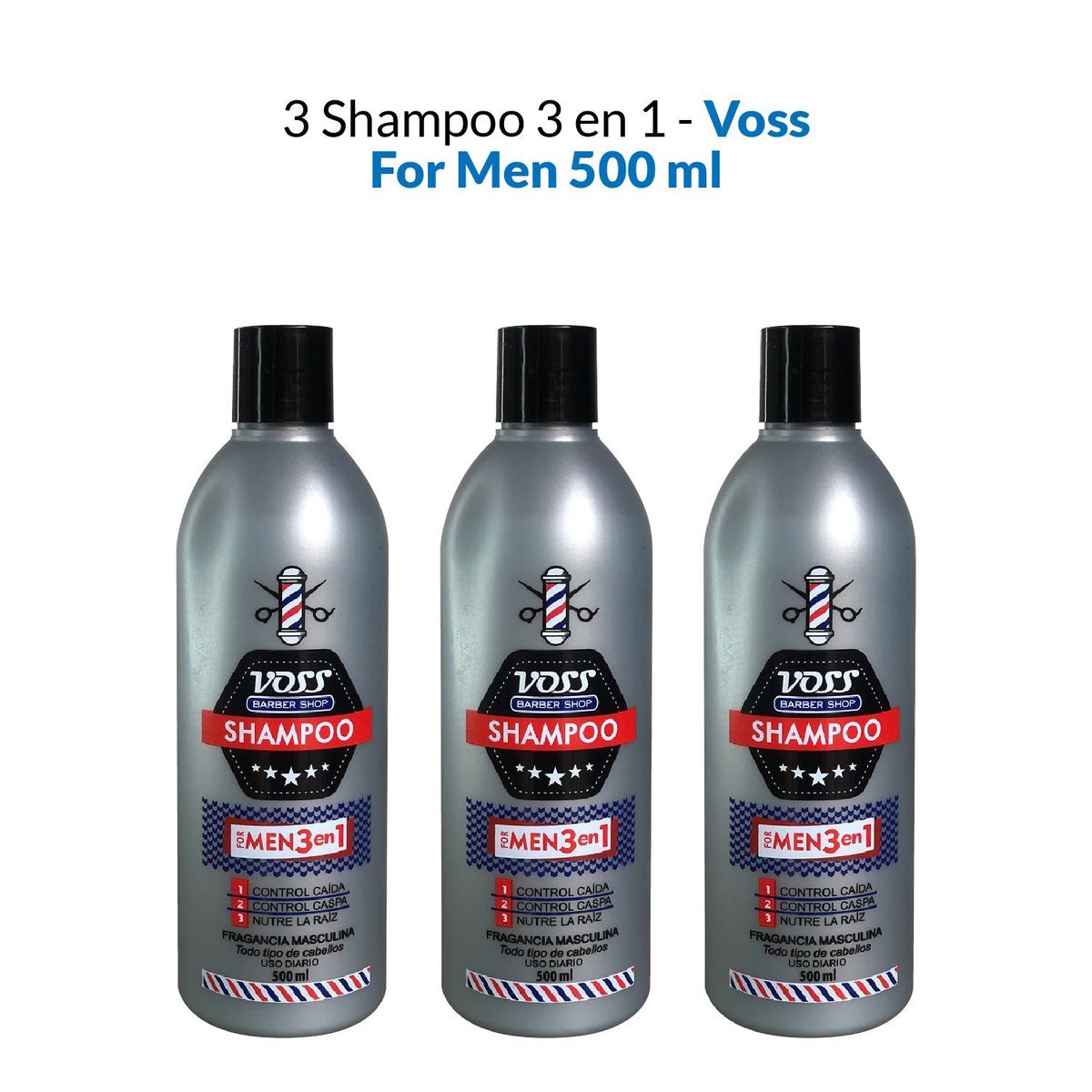 VOSS - Shampoo 3 En 1 For Men Voss 500ml 3 Unidades