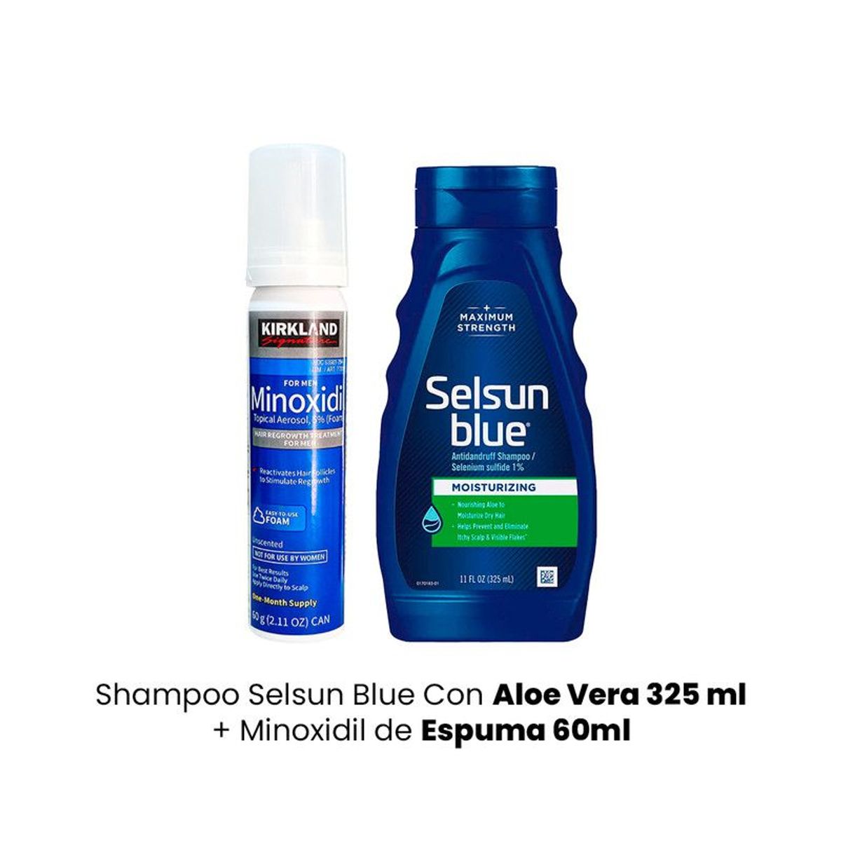 KIRKLAND - Shampoo Selsun Blue Con Aloe Vera 325 ml + Minoxidil de Espuma 60ml