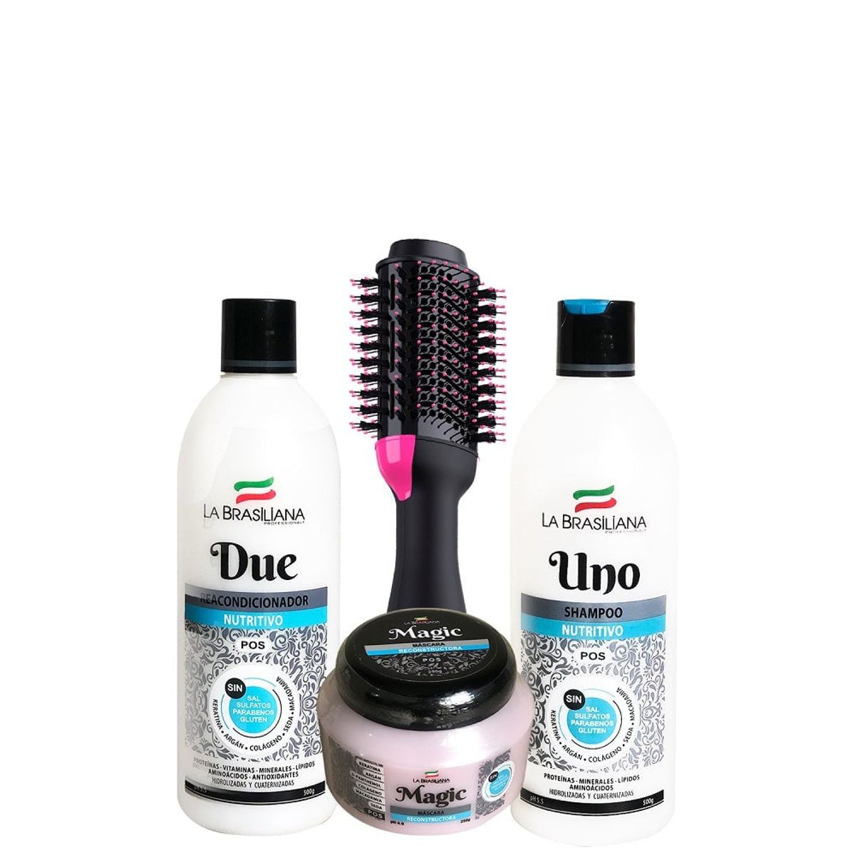 LA BRASILIANA - Uno 500Gr +Due 500Gr + Mascara Reconstructora 250Gr + Cepillo 3 En 1