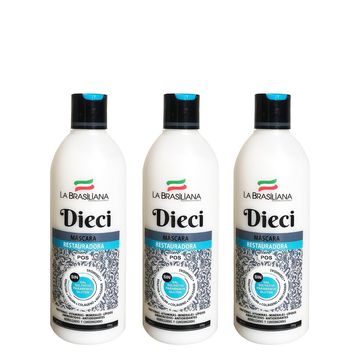 LA BRASILIANA - Mascara Reconstrutora Dieci Pos La Brasiliana 500Gr 3 Unidades