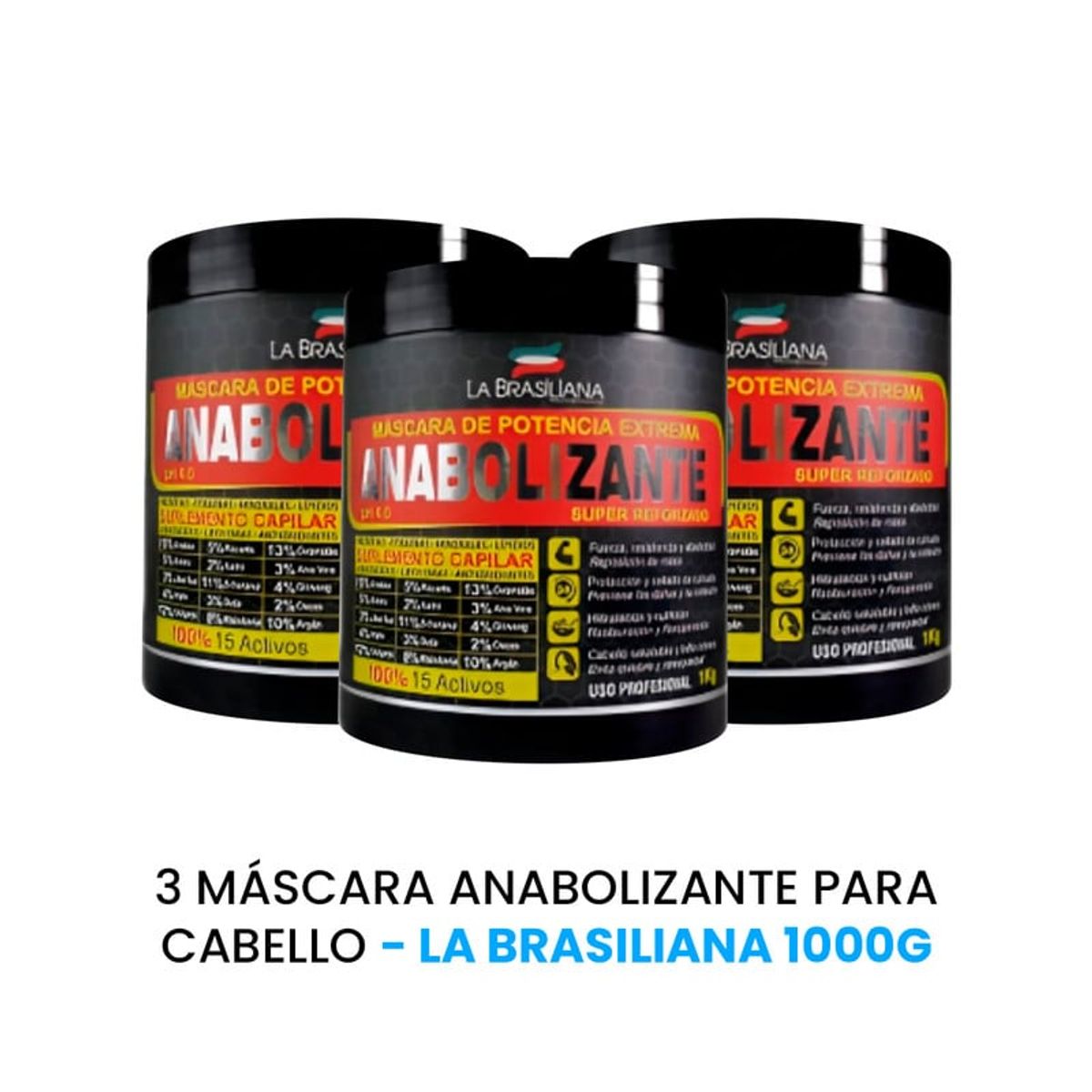 LA BRASILIANA - Máscara Anabolizante para cabello La Brasiliana 1000Gr 3 Unidades