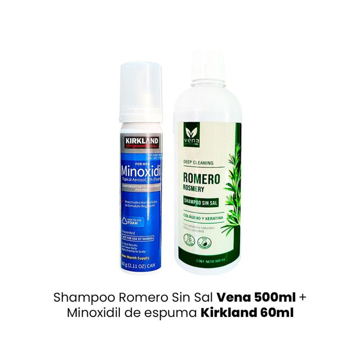 KIRKLAND - Shampoo Romero Sin Sal Vena 500ml + Minoxidil de espuma 60ml