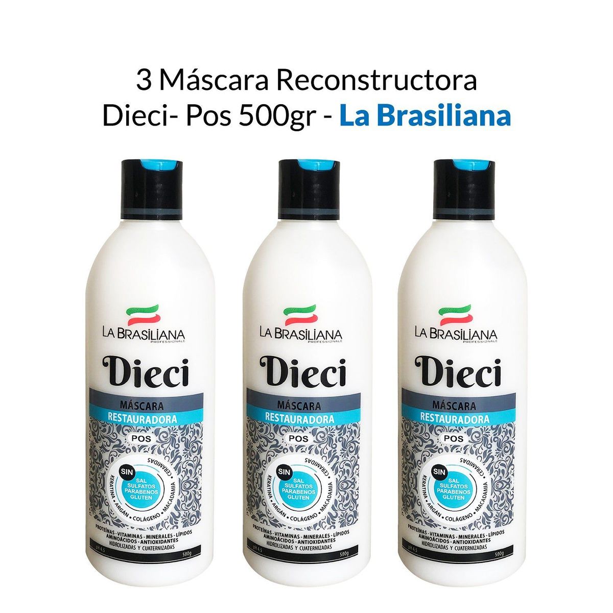 LA BRASILIANA - Mascara Reconstrutora Dieci Pos La Brasiliana 500Gr 3 Unidades