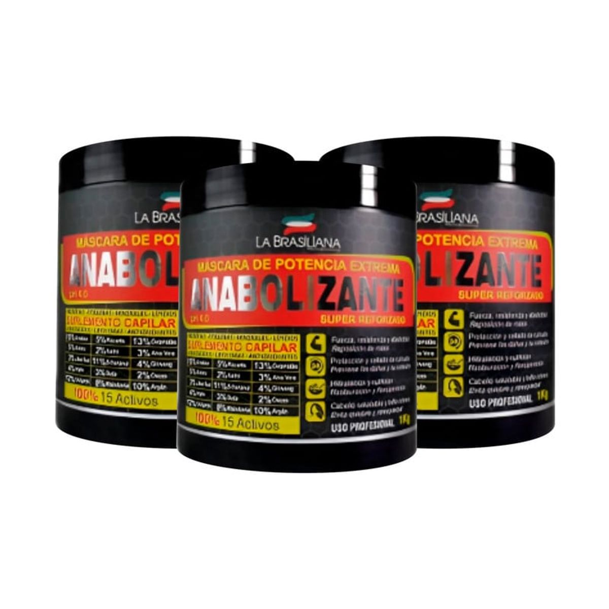 LA BRASILIANA - Máscara Anabolizante para cabello La Brasiliana 1000Gr 3 Unidades
