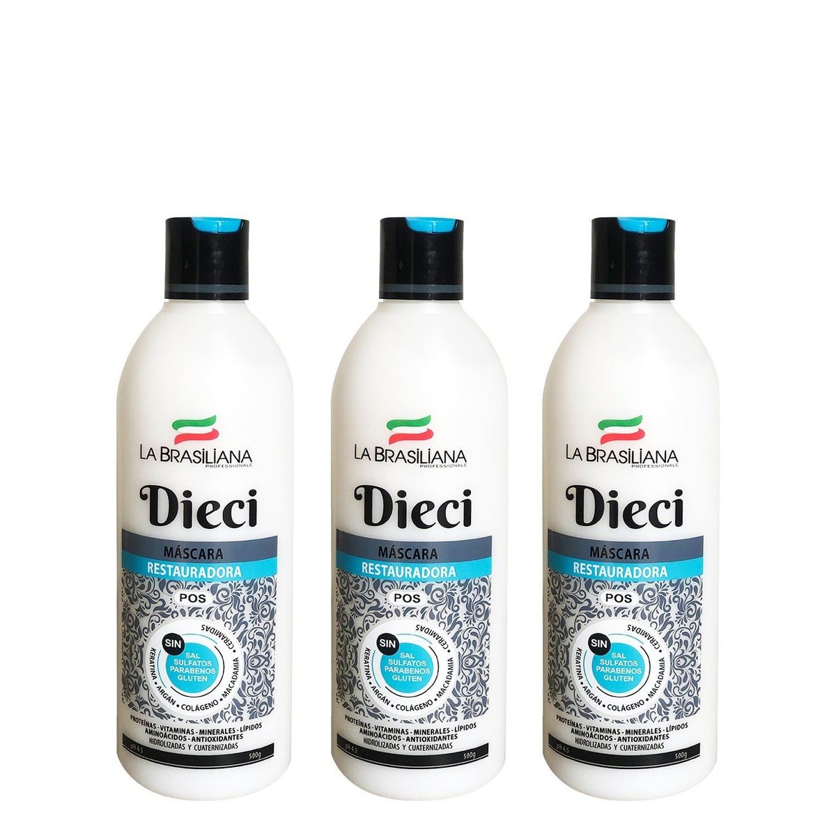 LA BRASILIANA - Mascara Reconstrutora Dieci Pos La Brasiliana 500Gr 3 Unidades