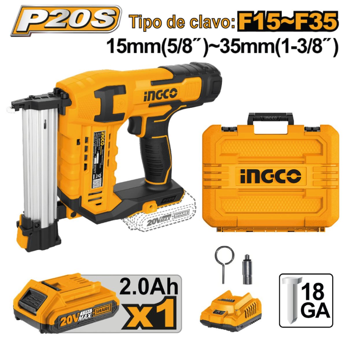 INGCO TOOLS - Clavadora Inalámbrica INGCO 20V 15MM a 35MM CBNLI3508