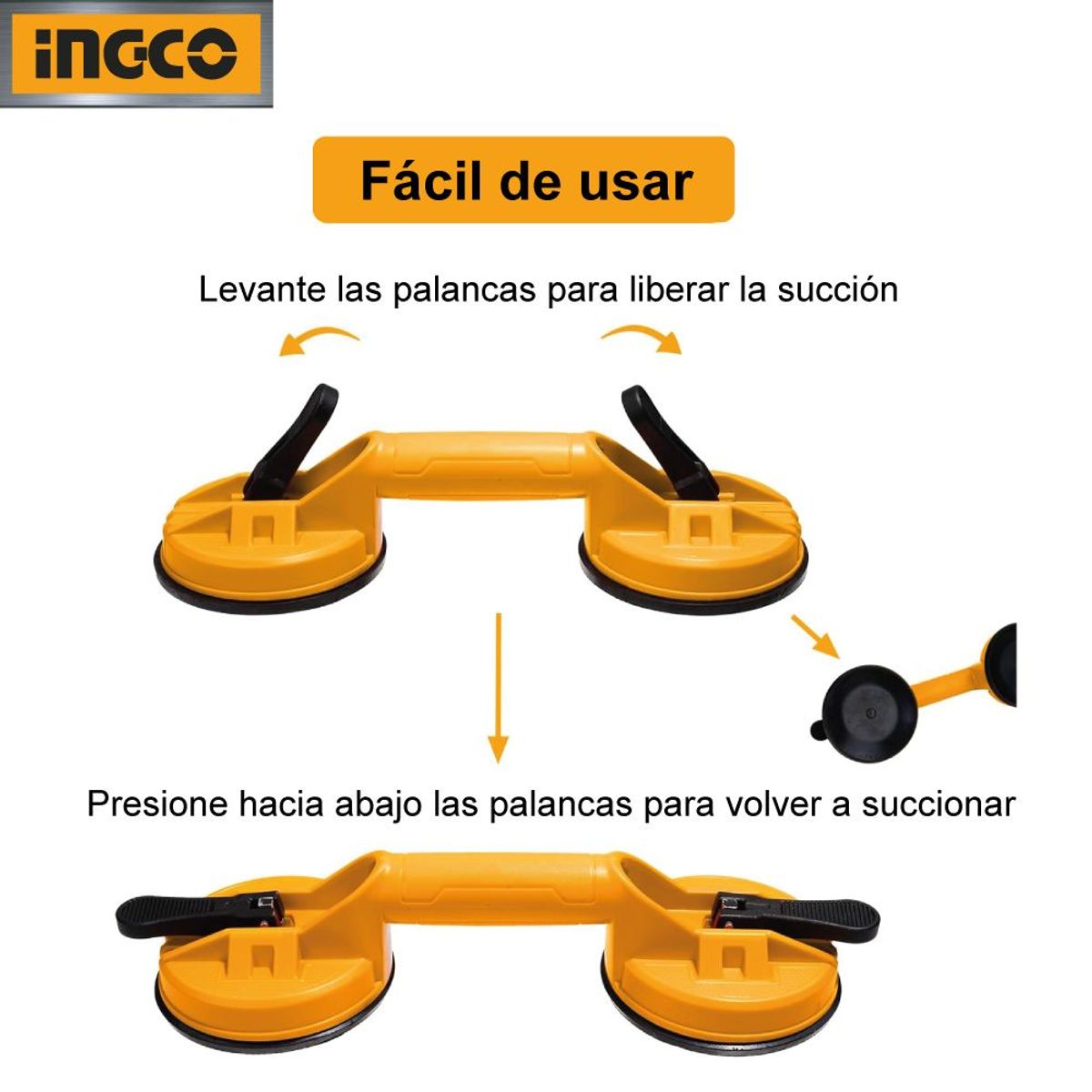 INGCO TOOLS - Ventosa Doble INGCO para Vidrio y Cerámicos 50KG 115CM HSU025001