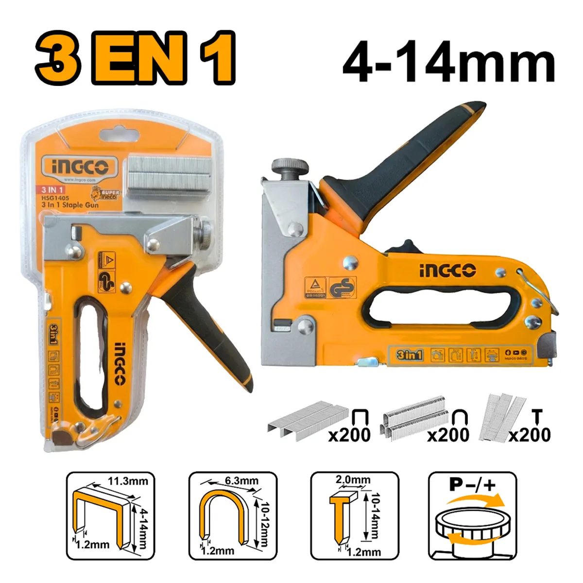 INGCO TOOLS - Engrapadora Clavadora 3 en 1 INGCO HSG1405