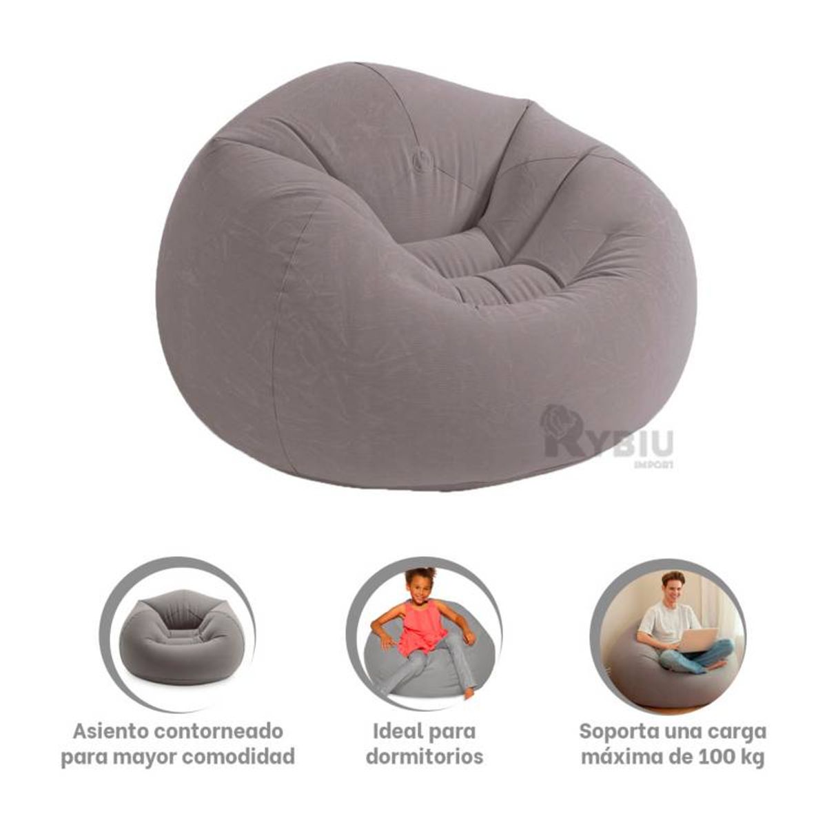 GENERICO - Sofá Puf Para Dormitorio o sala Plomo 107x104x69