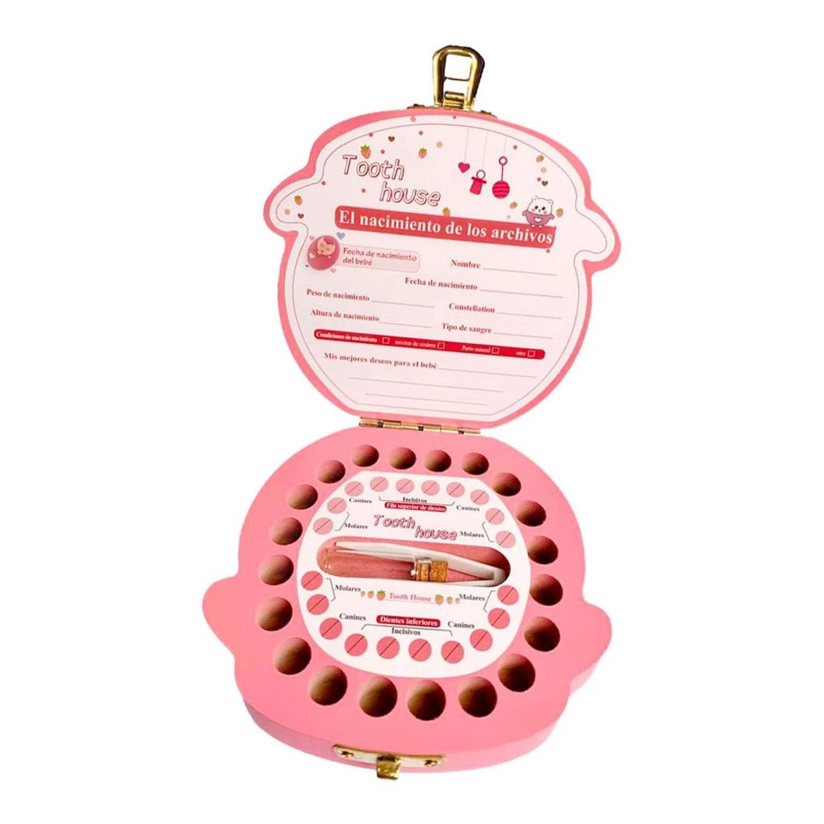 GENERICO - CAJA DE MADERA PARA DIENTES DE BEBÉ  - ROSADO