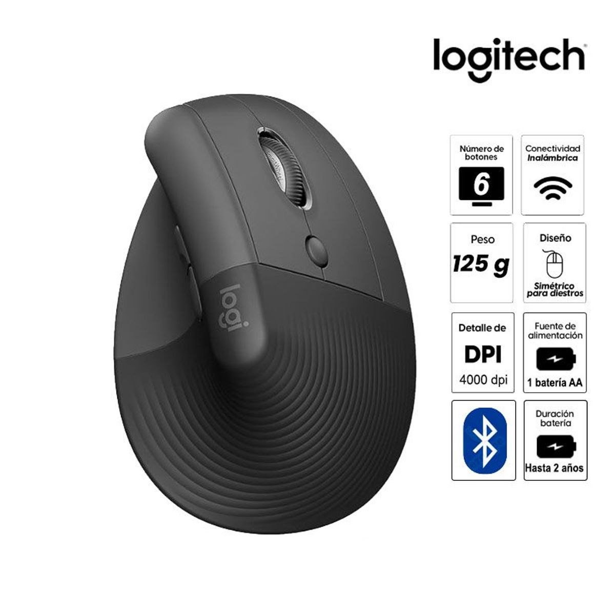 LOGITECH - MOUSE LOGITECH LIFT VERTICAL WIRELESSBT BLACK