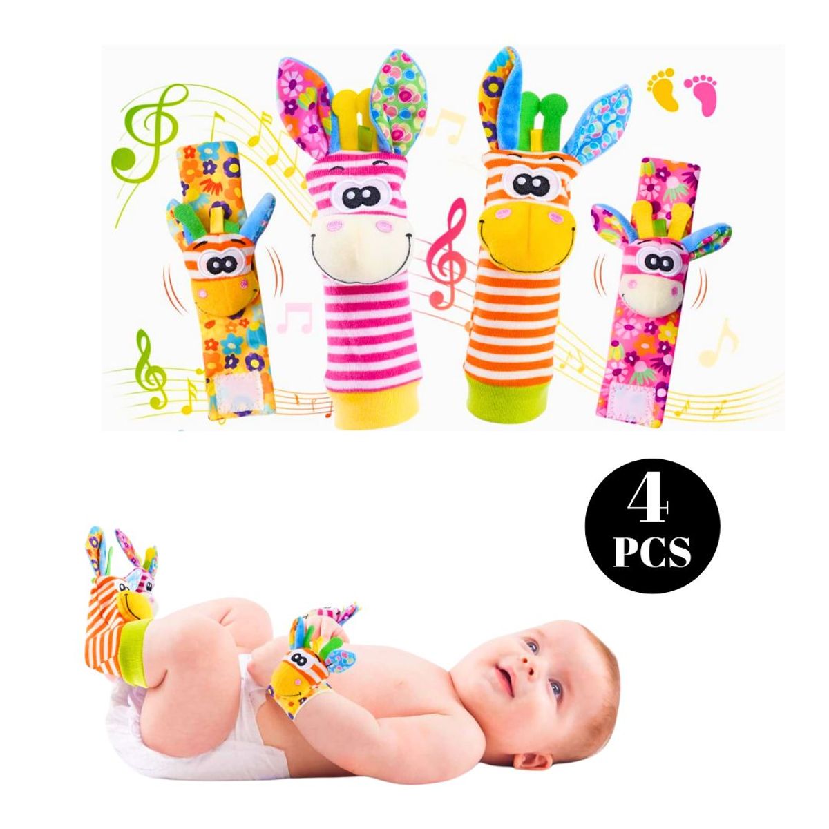 GENERICO - Set Sensorial Medias y Muñequeras para bebe 4 piezas mod5