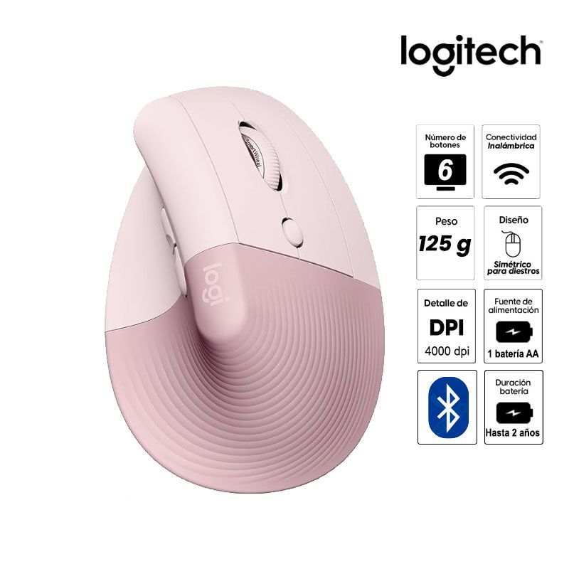 LOGITECH - MOUSE LOGITECH LIFT VERTICAL WIRELESS BLUETOOTH ROSE