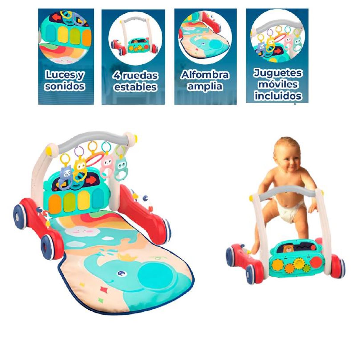 HUANGER - Gimnasio Andador para bebes 2 en 1-Azul