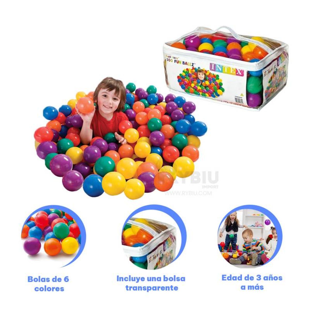 GENERICO - 100 Pelotas de Estimulación Intex Multicolor para Bebé