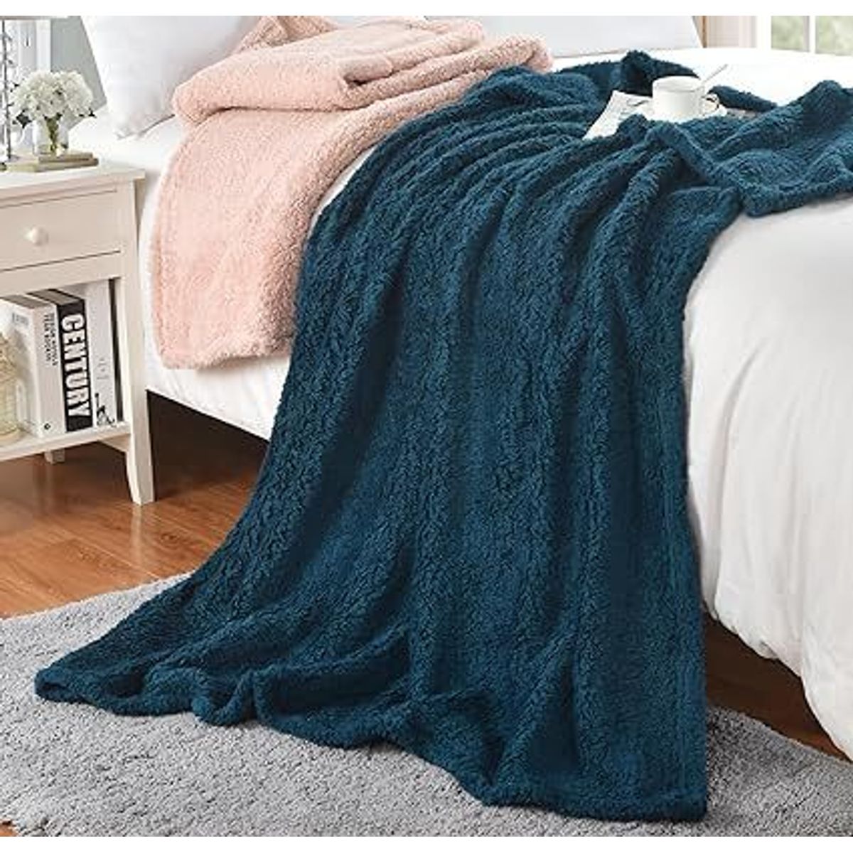 GENERICO - COLCHA 2 PLAZAS DE PELUCHE PELO CORTO ACERO