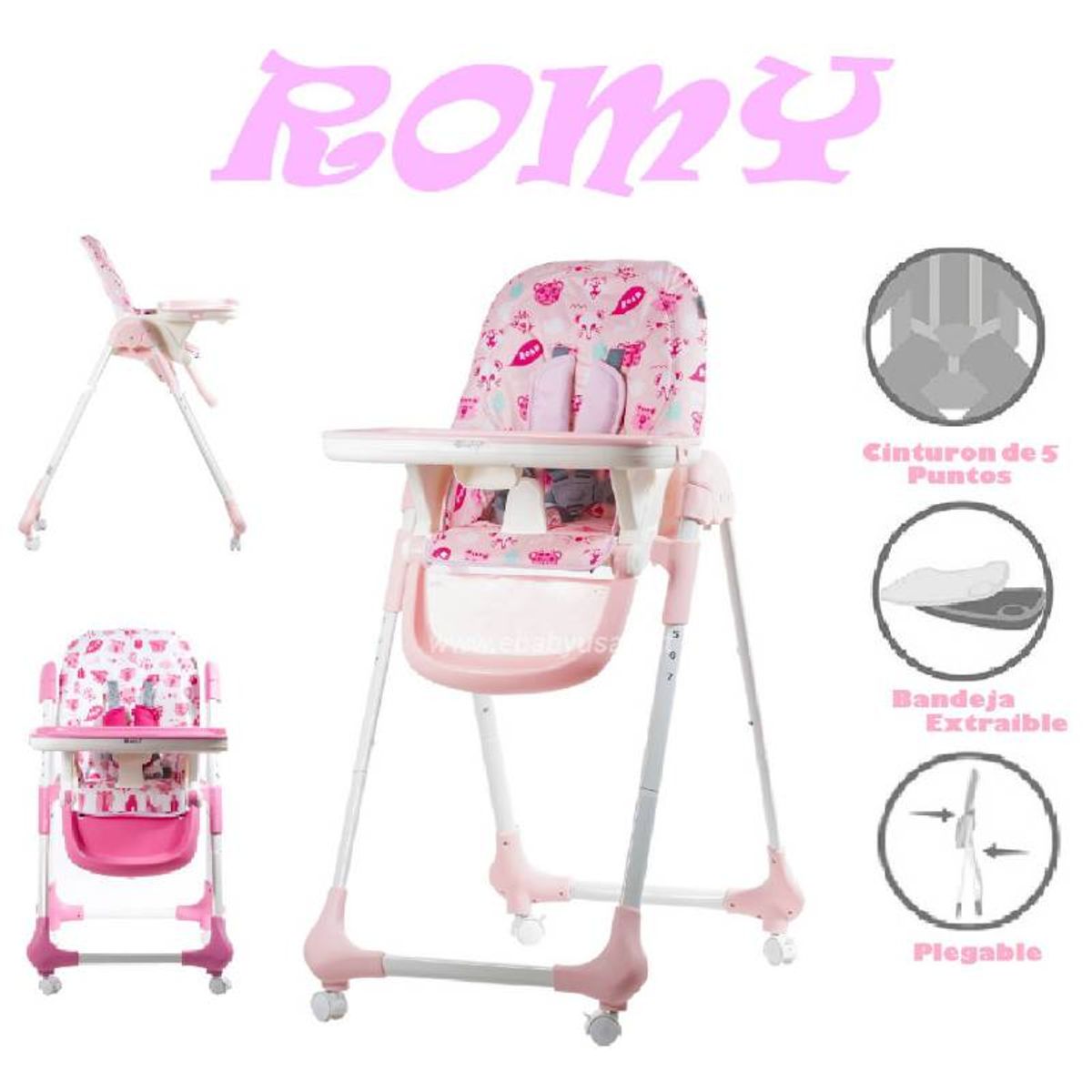 EBABY - SILLA DE COMER EBABY «ROMY ORIGINAL» ROSADO BEBE