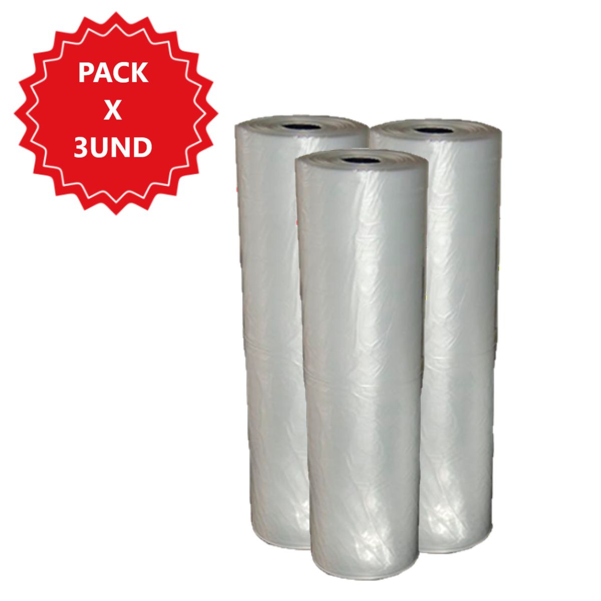 GENERICO - Kit 3 rollos de bolsa transparente alta densidad - 35 x 45cm