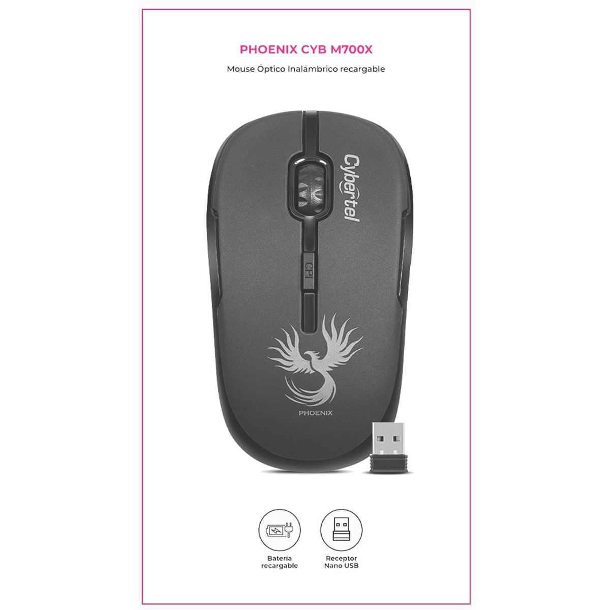 CYBERTEL - MOUSE INALAMBRICO 04 BOTONES 1600 DPI - CYBERTEL PHOENIX