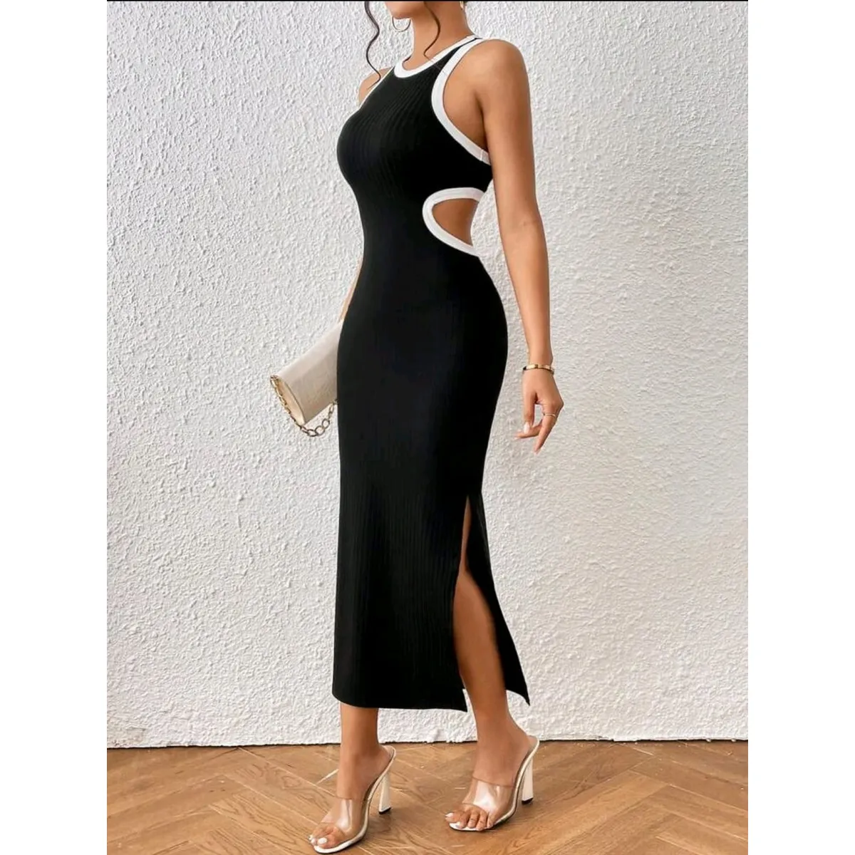 GENERICO - Vestido largo con abertura en cintura y escote en la pierna