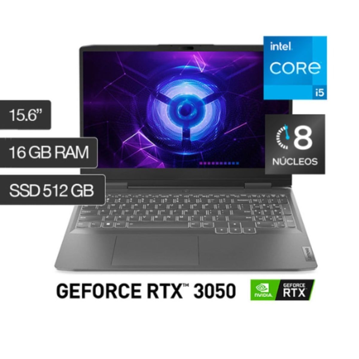 LENOVO - Laptop Gaming Lenovo LOQ 15IRH8 15.6'' Intel Core I5-12450H 16GB DDR5 512GB SSD RTX 3050 6GB Windows 11