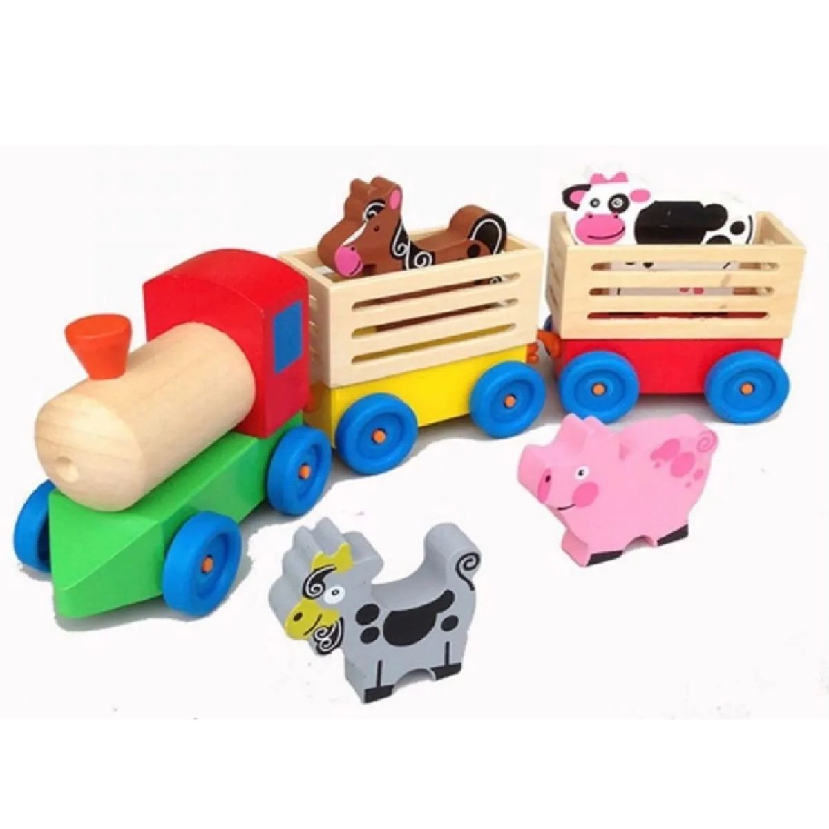 GENERICO - Tren de animales de la granja en madera - Montessori