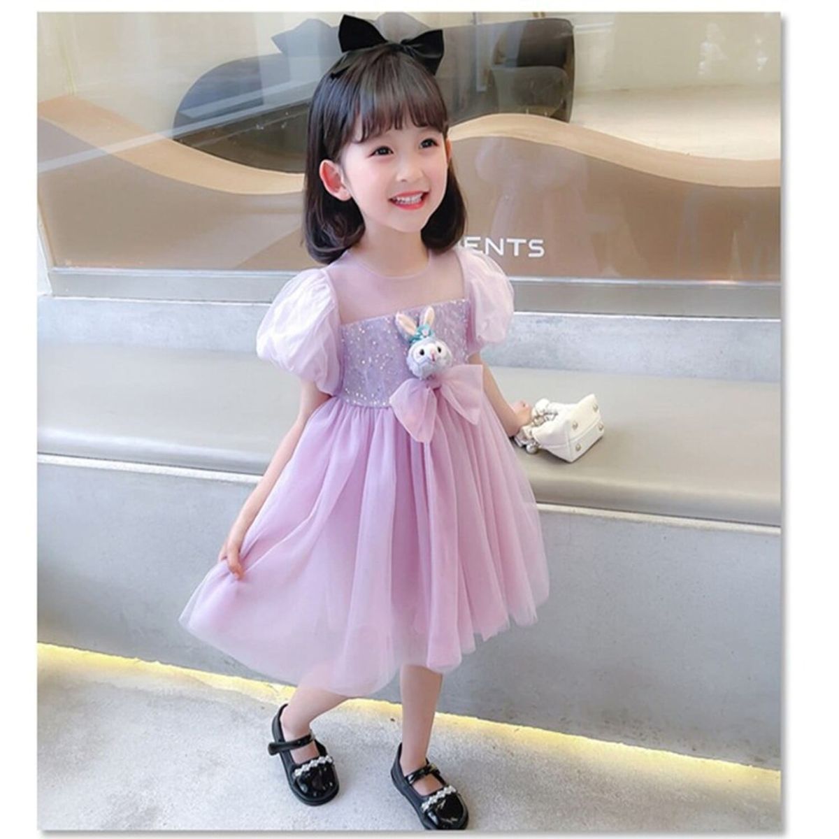 GENERICO - VESTIDO PARA NIÑA MODELO CONEJITO -  LENTEJUELAS