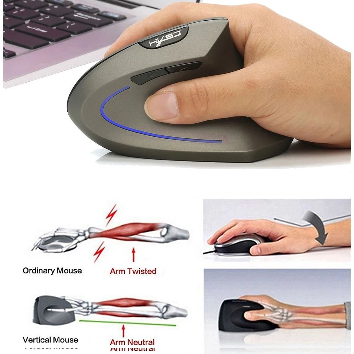 OEM - Mouse Recargable Inalambrico Ergonomico Vertical 24ghz HYXS GRIS