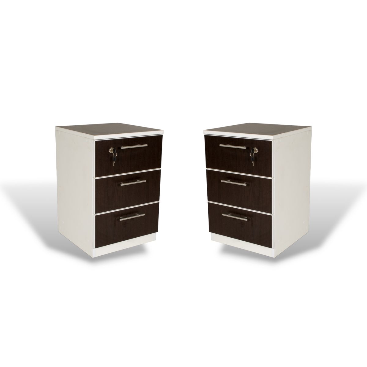 MUEBLES MACRUMO - Veladores 3 Cajones + Cerradura. Color Wengue (Set x2)