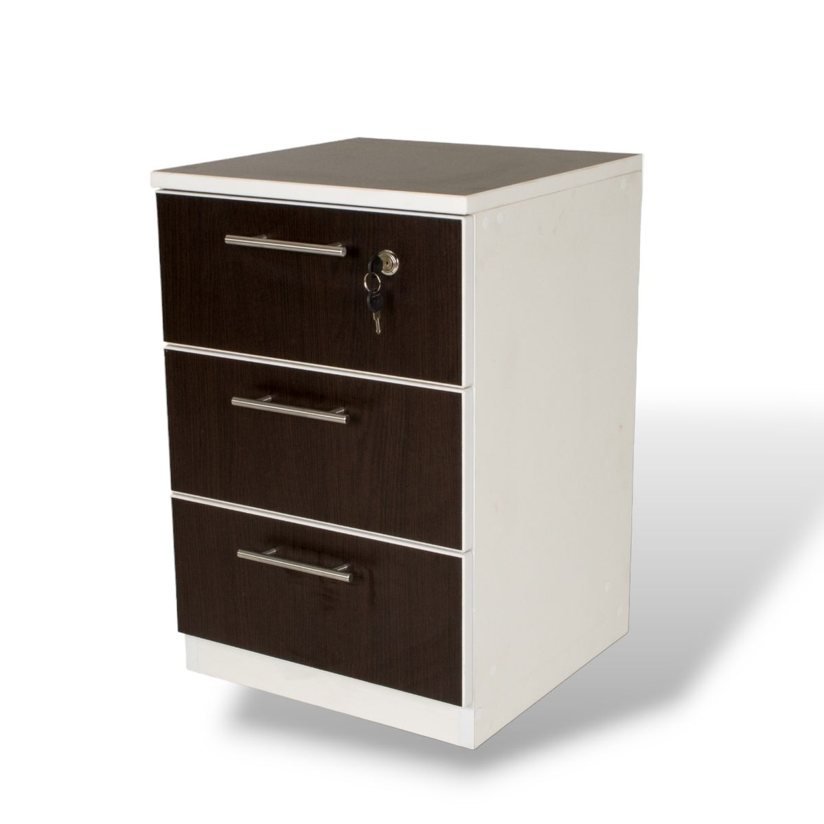 MUEBLES MACRUMO - Velador 3 Cajones + Cerradura. Color Wengue