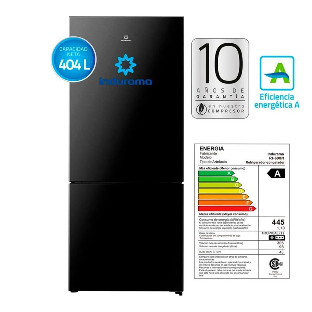 INDURAMA - Refrigeradora Indurama Ri-698N Negra No Frost 404 L