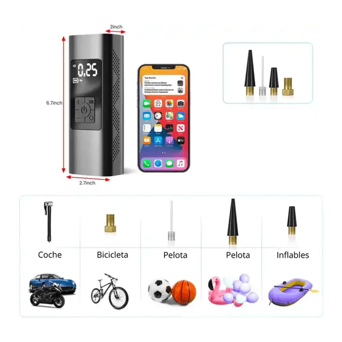 SEISA - Comprensor de Aire para Llantas Inflador para Moto Auto Bici