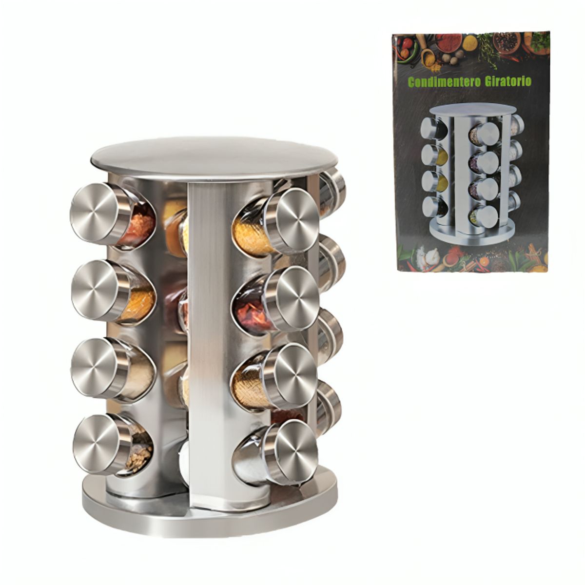 GENERICO - Estante giratorio de acero inoxidable 16 envases