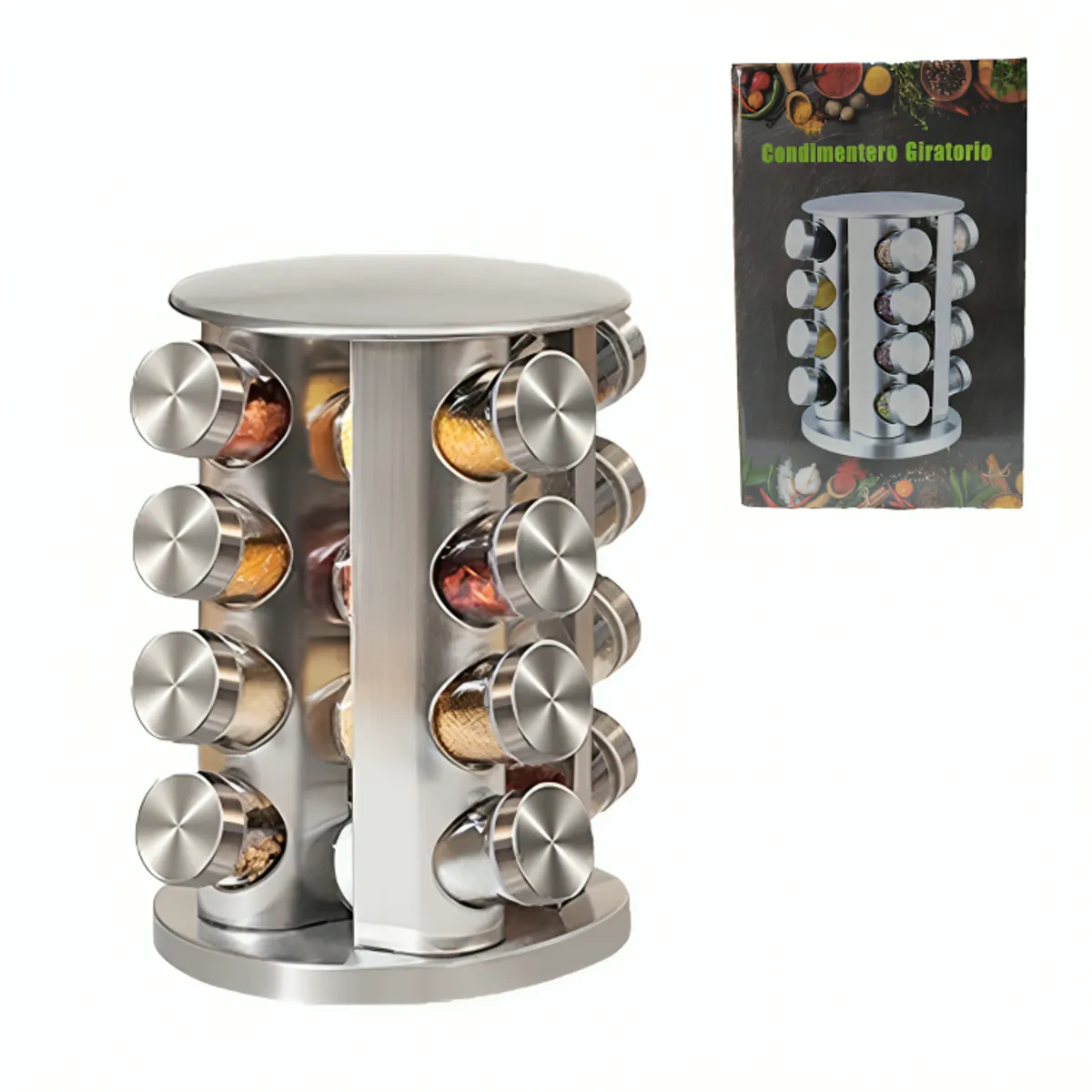 GENERICO - Estante giratorio de acero inoxidable 16 envases