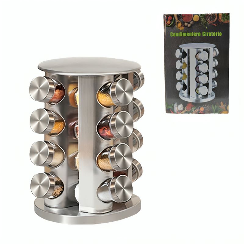 GENERICO - Estante giratorio de acero inoxidable 16 envases