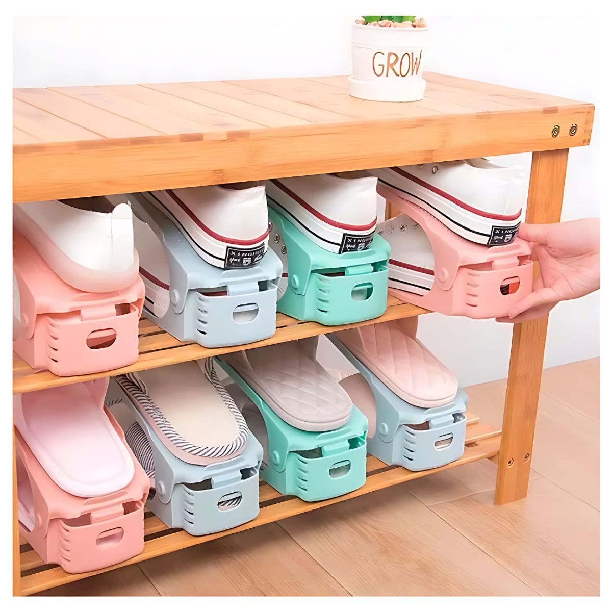 GENERICO - Set de 10 Organizadores de Zapatos de altura ajustable - Verde - M