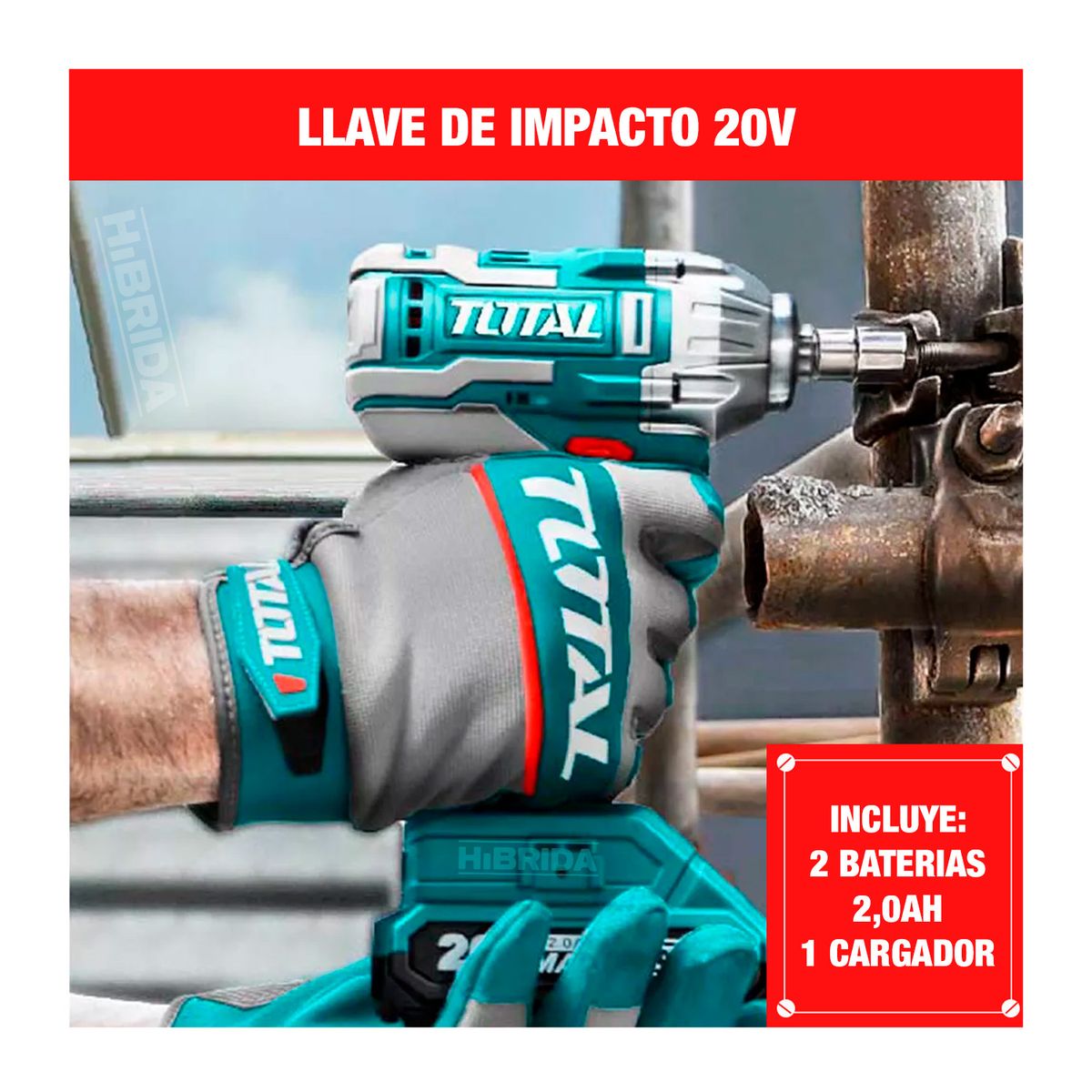 TOTAL TOOLS - LLAVE DE IMPACTO 20V MÁS LÁMPARA DADOS PUNTAS TOTAL 2 BATERÍAS - COMBO