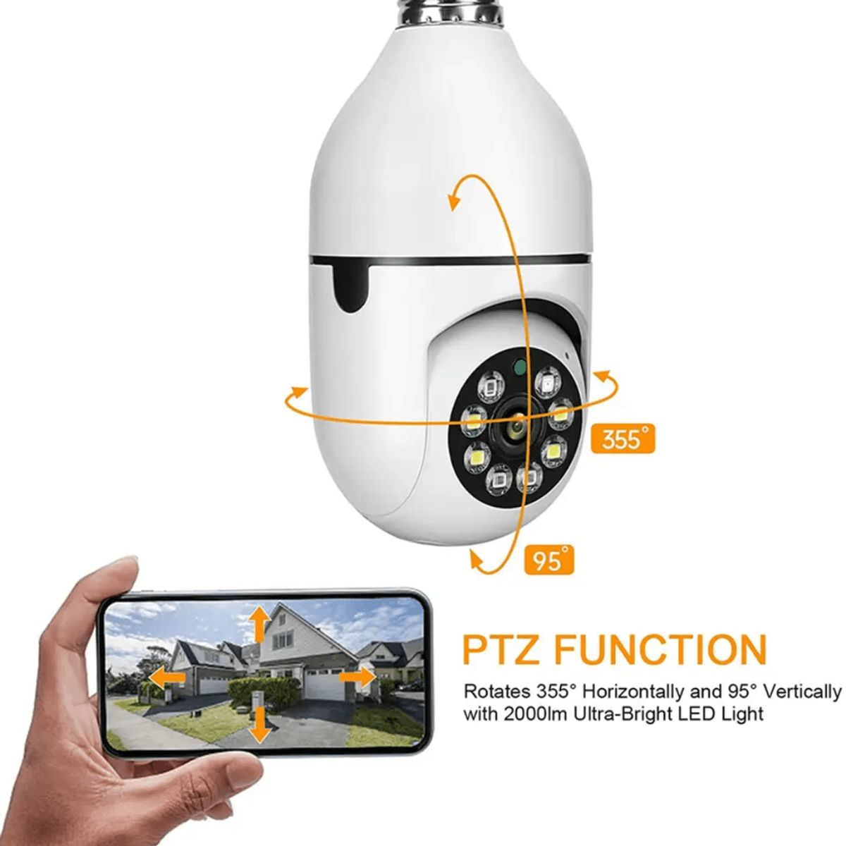 GENERICO - Foco Cámara Espía Seguridad Visión Nocturna Fácil Instalar Giro 360