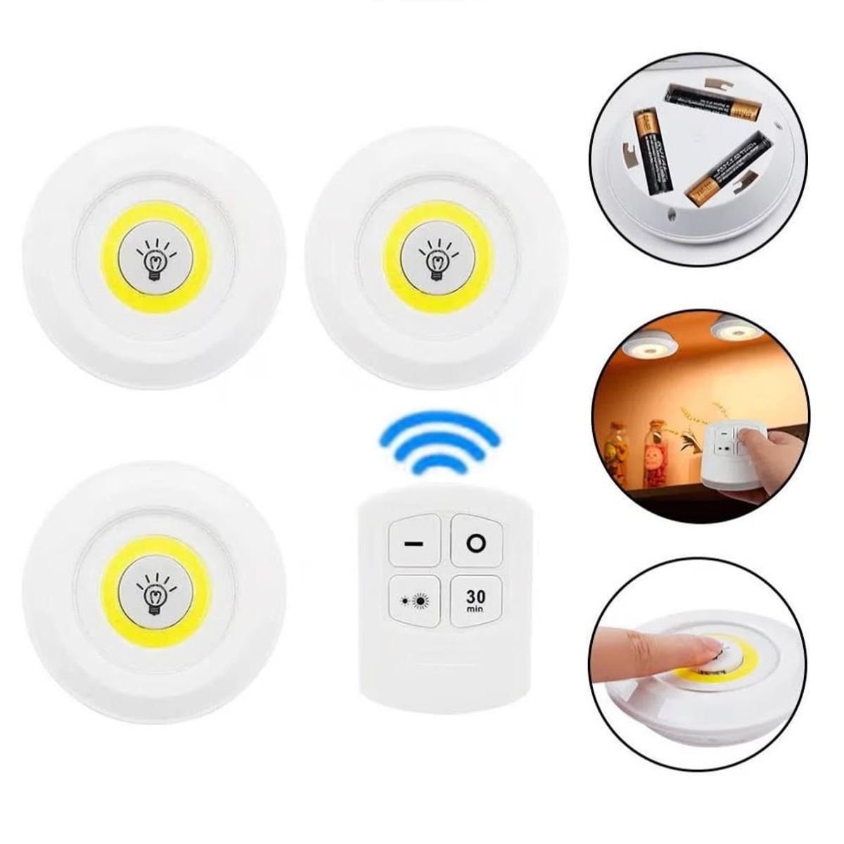 GENERICO - Set de 3 Luces Led con Control Remoto Inalámbrico Apago Automático