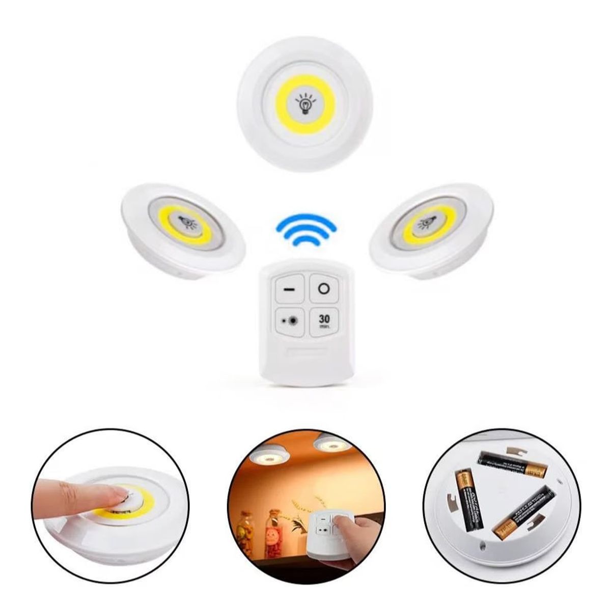 GENERICO - Set de 3 Luces Led con Control Remoto Inalámbrico Apago Automático