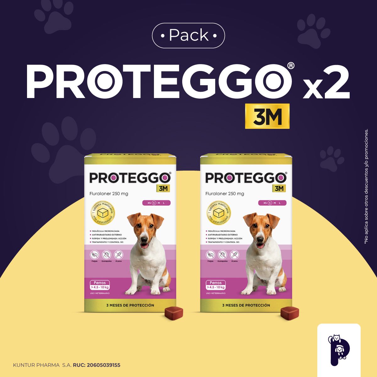 PROTEGGO - ANTIPULGAS PARA PERROS - 3M (>4,5 – 10 kg.)  PACK X 2