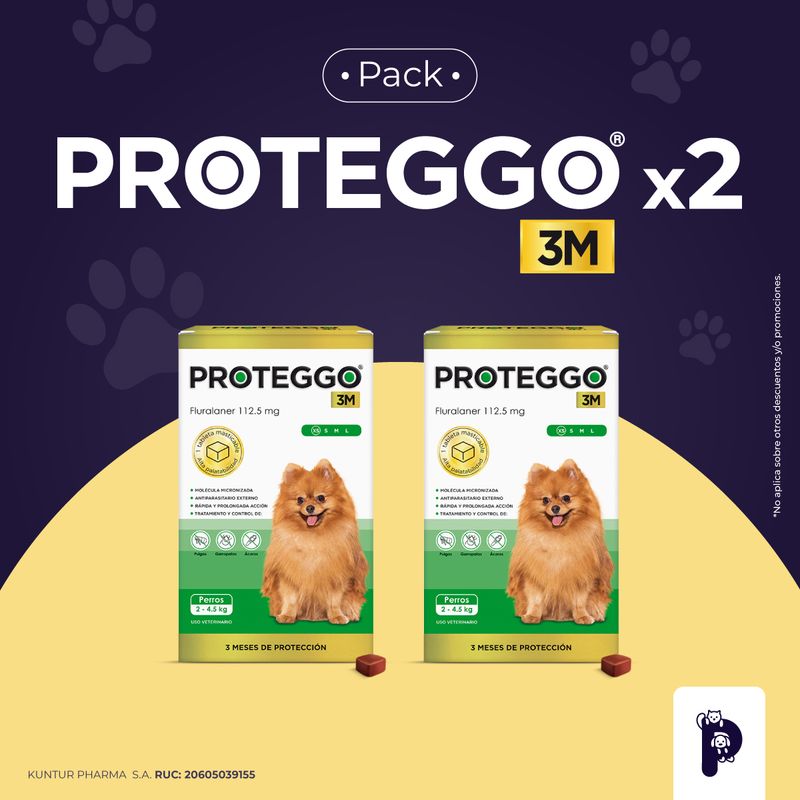 PROTEGGO - ANTIPULGAS PARA PERROS - 3M (2 – 4.5 kg.)  PACK X 2