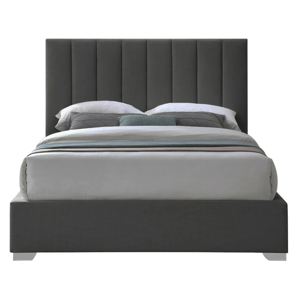 GENERICO - Cama Tapizada Listón Clavel Gris Oscuro 2 Plazas