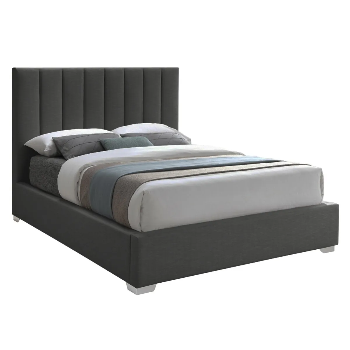 GENERICO - Cama Tapizada Listón Clavel Gris Oscuro 2 Plazas