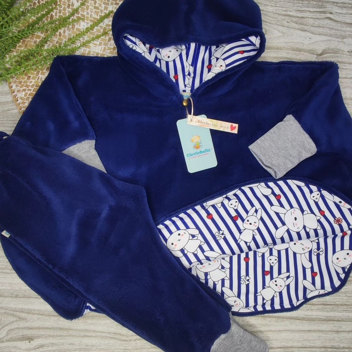 GENERICO - Conjunto Bebé Poncho y Pantalón AzulCA