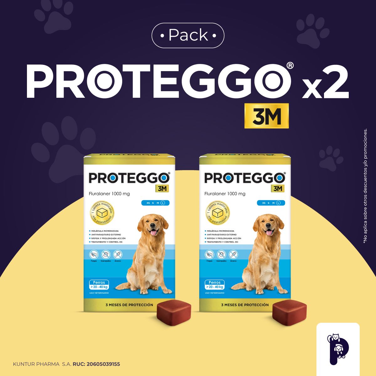 PROTEGGO - ANTIPULGAS PARA PERROS  3 MESES (>20 – 40 kg.) PACK X 2