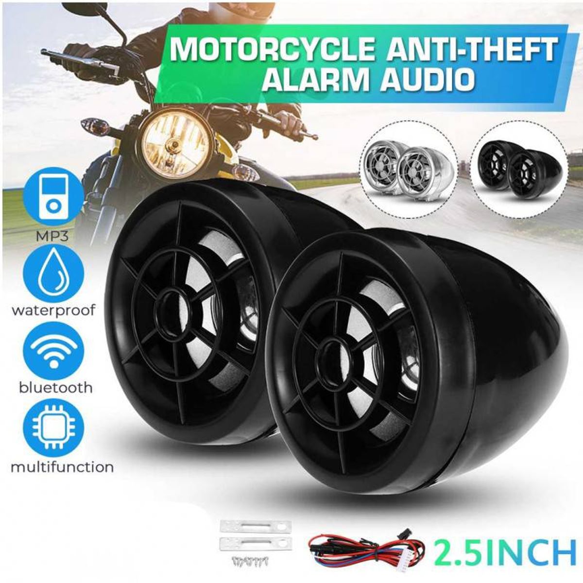 GENERICO - Kit Parlante Bocina MP3 Bluetooth con Alarma para Moto