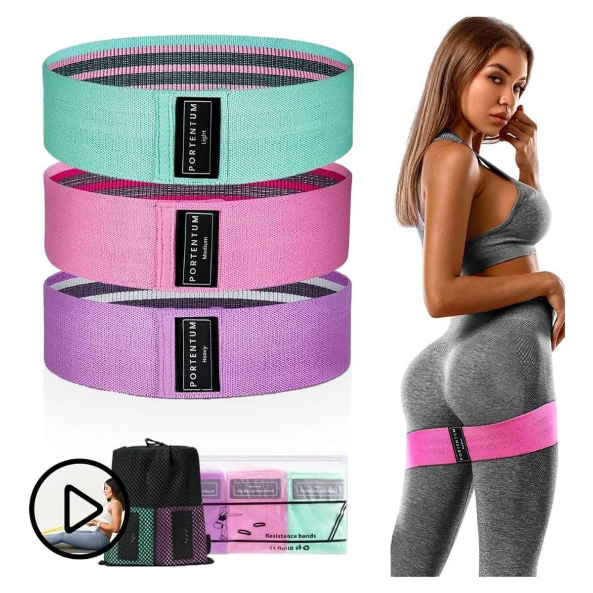 GENERICO - SET 3 Bandas Elásticas de tela con niveles resistencia